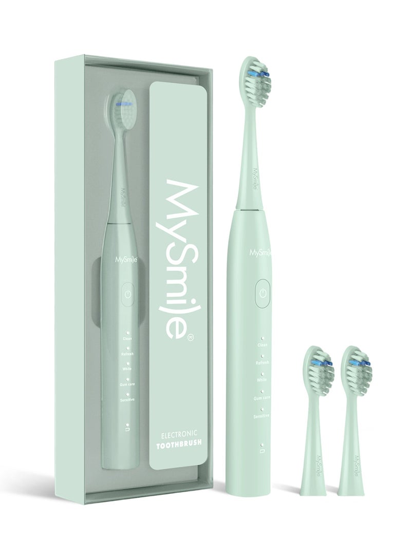 ماي سمايل فرشاة الأسنان الكهربائية MySmile DY156 للبالغين، قابلة لإعادة الشحن ومحمولة، فرشاة صوتية مع 3 رؤوس، مؤقت ذكي لمدة دقيقتين و5 أوضاع، 45,000 دورة في الدقيقة، شحنة واحدة تكفي لمدة 60 يومًا (أخضر، حجم متوسط) - Image 1